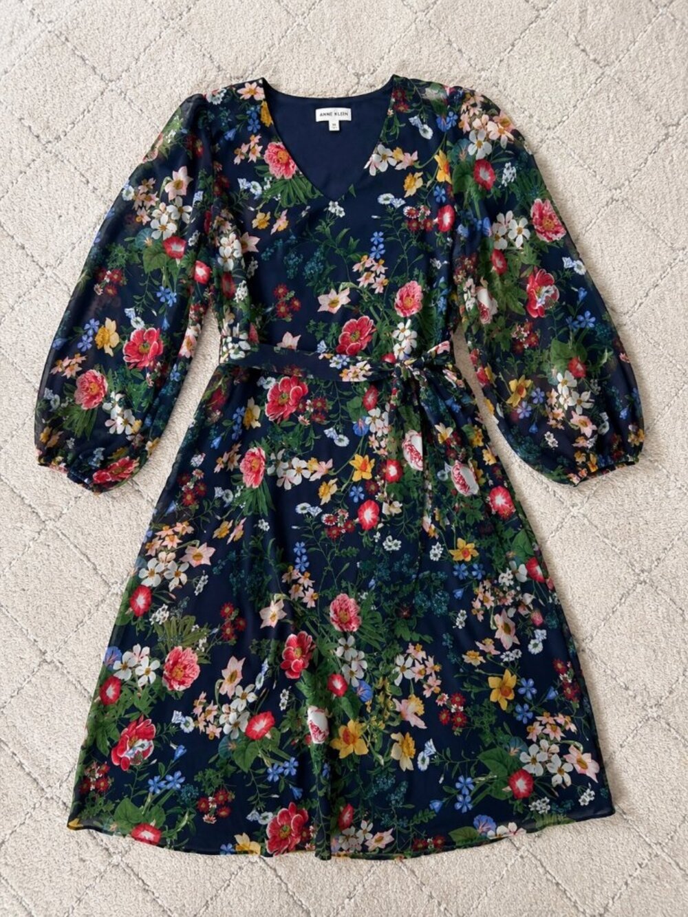 Anne Klein Plus Bountiful Flowers Blouson Sleeve Midi Dress NWT - Picture 4 of 6